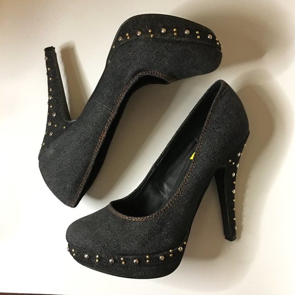 FRH Dark Denim Studded Platform Heels - Picture 5 of 14